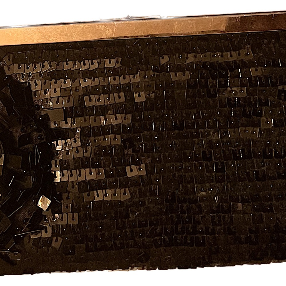 Beautiful evening bag with black sequins and floral motif!